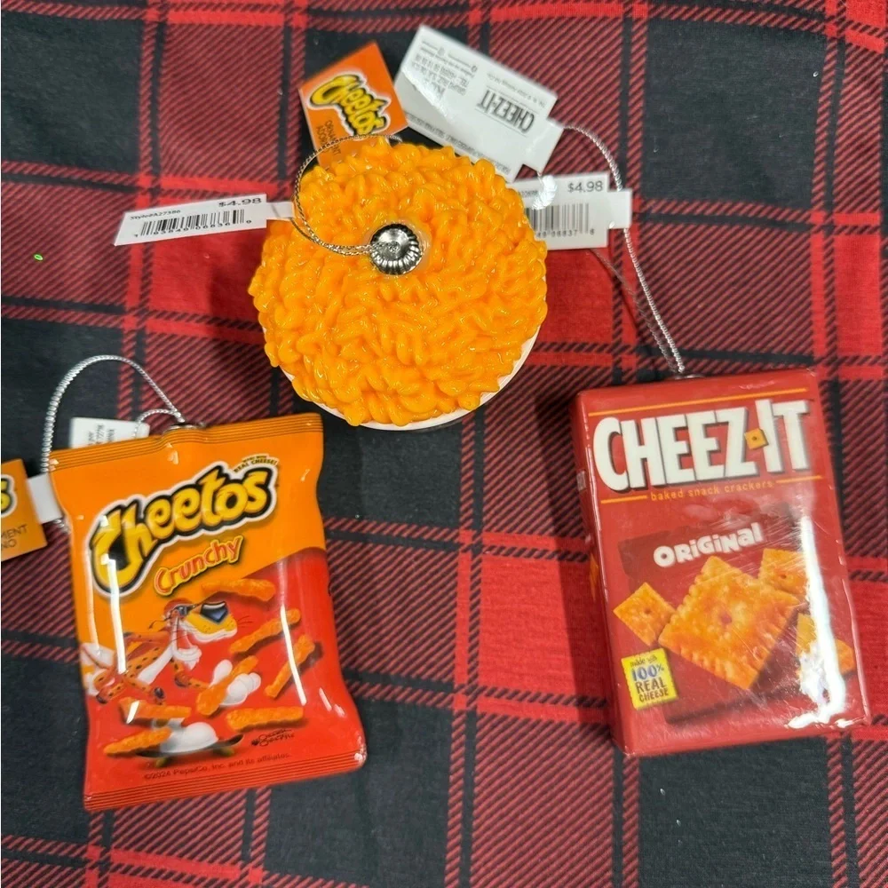 Orange Crunchy Cheeto’s and Cheez Holiday Christmas Ornaments Brand New Set of 3